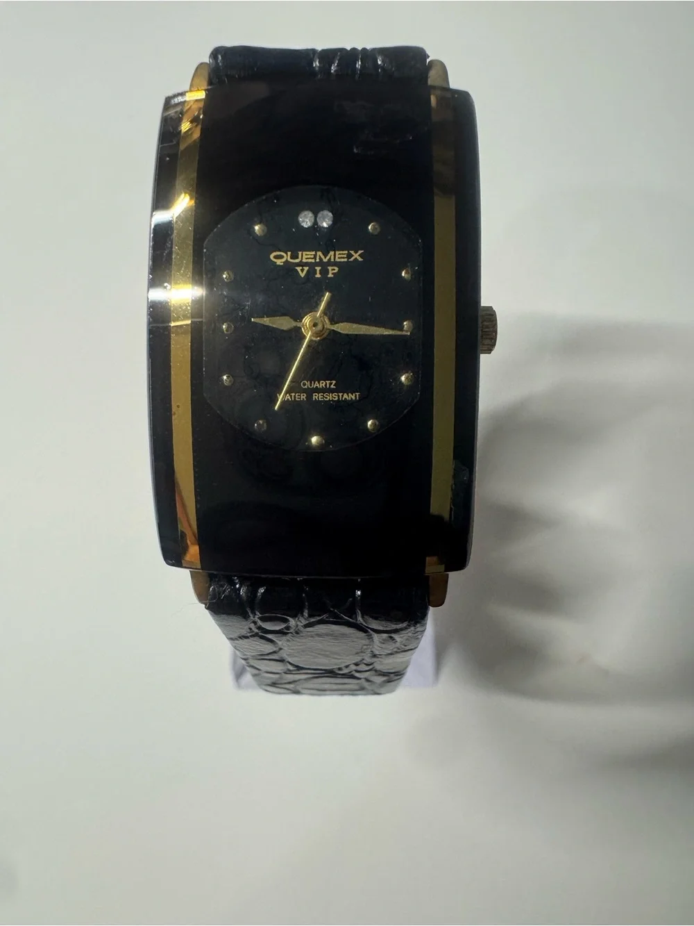 Quemex Black and Gold Rectangular Dress Watch